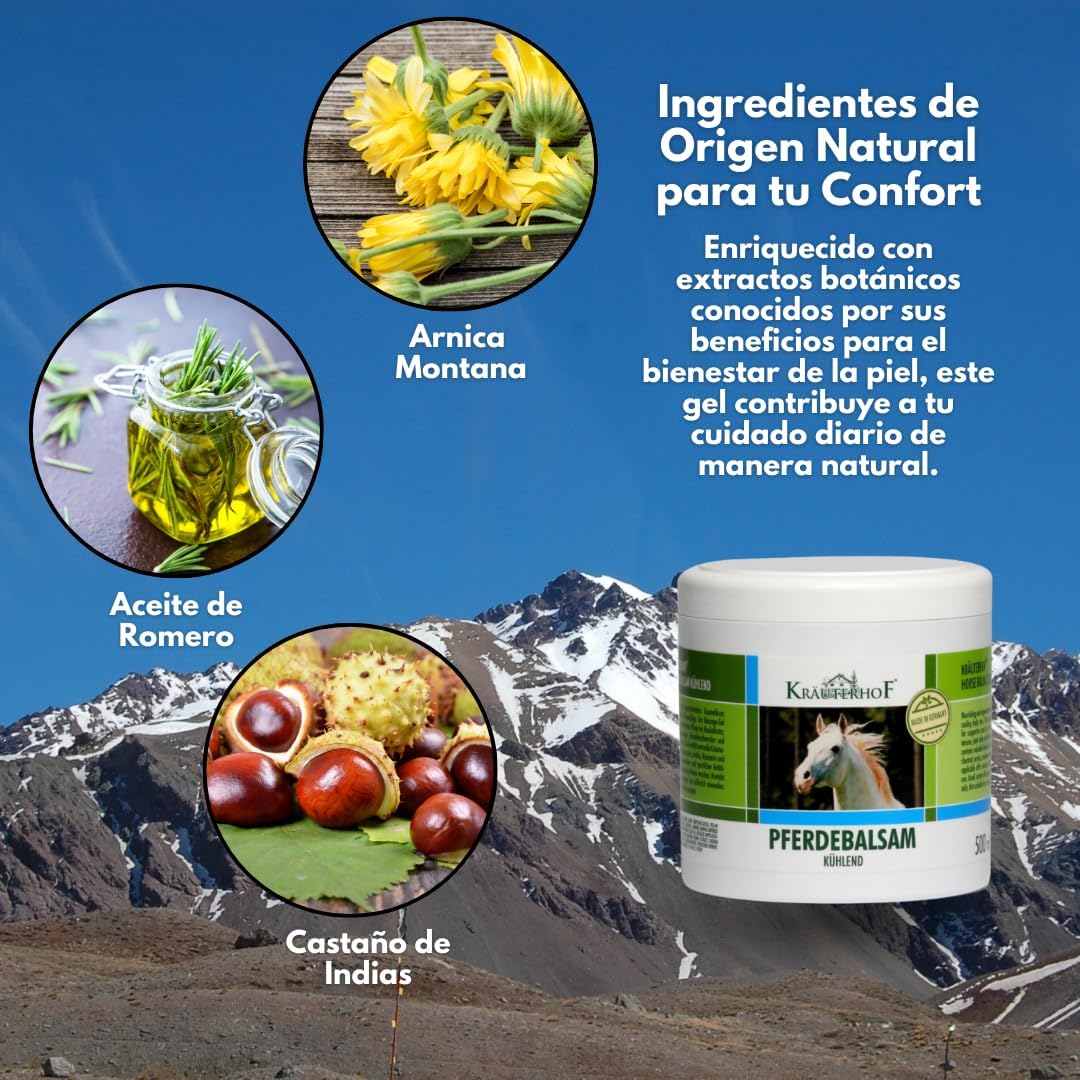 Bálsamo de Caballo Efecto Frio - Crema dolores Musculares y Articulaciones - Gel Árnica de Kräuterhof - 500 ml